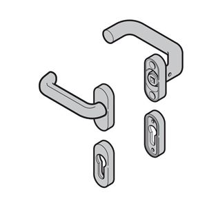 Изображение Гарнитур нажимных ручек изогнутая ручка / плоская ручка(калитка), нерж. сталь, шлифованная Арт. 4016897, 3059640