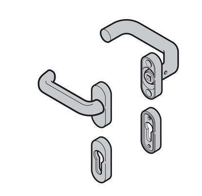 Изображение Гарнитур нажимных ручек изогнутая ручка / плоская ручка(калитка), нерж. сталь, шлифованная Арт. 4016897, 3059640