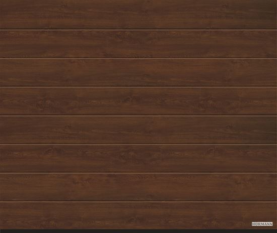 Vorota sekcionnye LPU 42, decocolor, M-gofr, cvet Dark oak (Темный дуб)