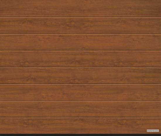 Vorota sekcionnye LPU 42, decocolor, M-gofr, cvet Golden oak (Золотой дуб)