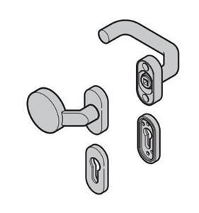 Изображение SPU калитка, нажимная изогнутая ручка и накладки для профильного цилиндра из пластмассы черного цвета. Арт.3096796; 3050969-1