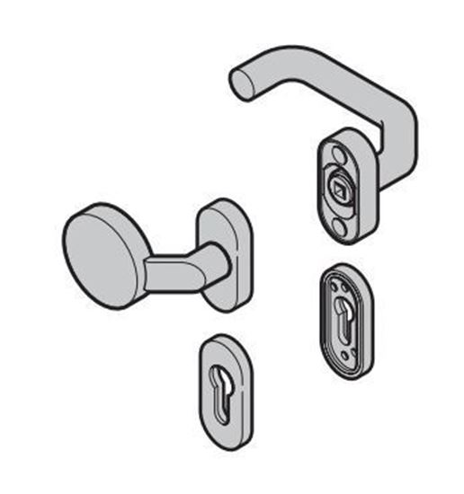 Изображение SPU калитка, нажимная изогнутая ручка и накладки для профильного цилиндра из пластмассы черного цвета. Арт.3096796; 3050969-1